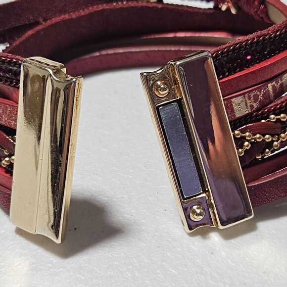 Boho Handmade Red Multi Layer Leather Stacked Bracelet Beaded Design Jewelry - Picture 5 of 7